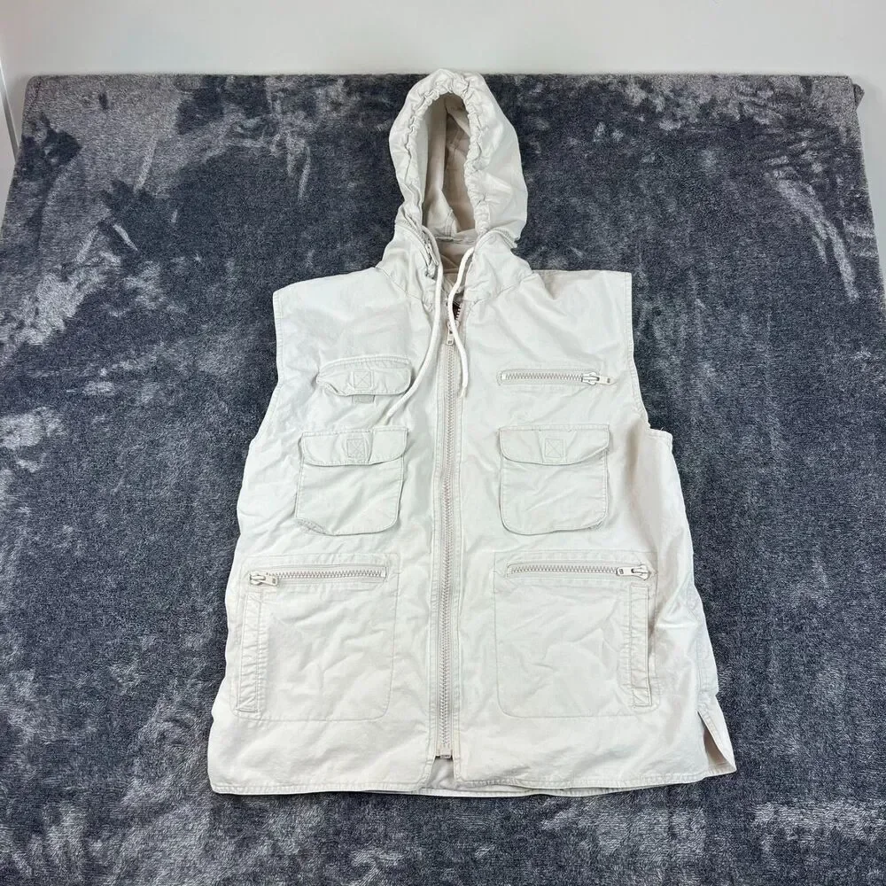 Vtg 80's Banana Republic Safari Vest Hooded Beige Photography Travel Men's XL*